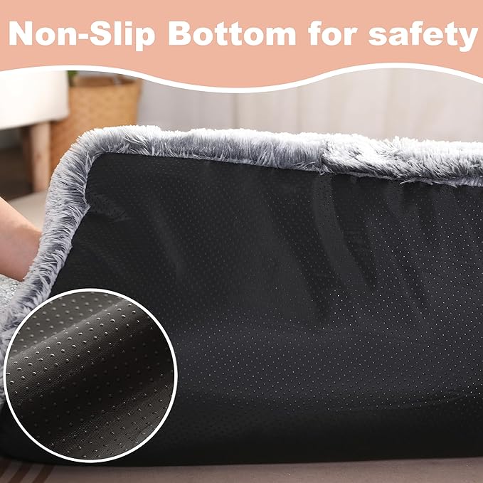 Bedfolks Waterproof Crate Bed, Plush Dog & Cat Bed with Removable Washable Cover, Faux Fur Kennel Pad, 21"x13", Dark Grey