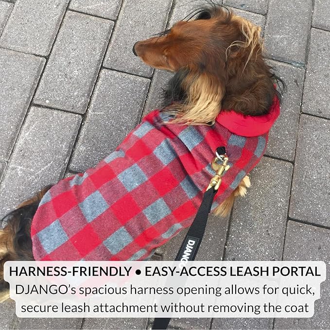 DJANGO Reversible Puffer Dog Coat – Warm Winter Dog Jacket & Water-Repellent Insulated Dog Coat with Harness Hole, Windproof, Adjustable Fit for Small & Medium Dogs, Dachshunds – Lava Red, Large