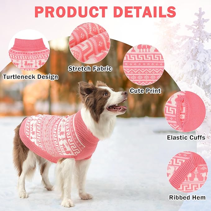 SCENEREAL Turtleneck Dog Sweater for Small Medium Large Dogs Girls Boys, Knit Pet Pullover Puppy Clothes Cold Weather Coats, Holiday Outfits Sweatshirt for Christmas, Pink S