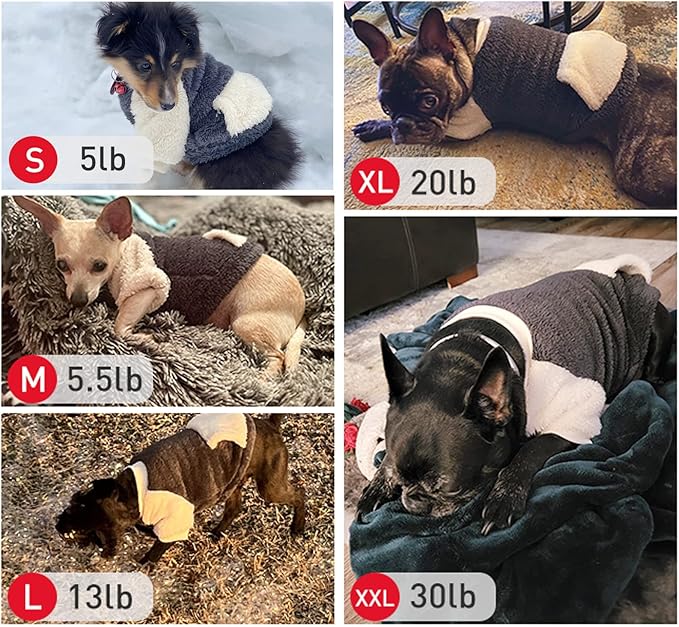 LESYPET Dog Sweater for Small to Medium Dogs, Fleece Lining Puppy Sweatshirt in Winter, Warm Puppy Clothes Pullover Jumper, Grey X-Large