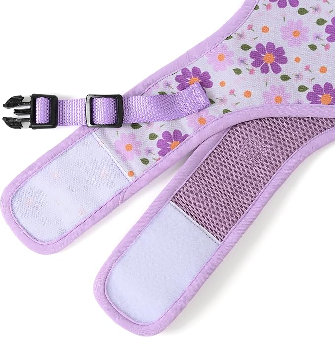 Mile High Life Dog Harness, Air Mesh Floral Vest Harness for 20 lbs Small Dogs & Cats, Easy Get on Adjustable Easy Closures Both Neck and Chest(Purple Flower, M Chest 18"-20")