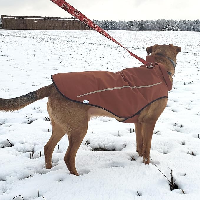Mile High Life Dog Raincoat, Adjustable Waterproof Reflective Rain Jacket for Small Medium Large Dogs, Lightweight Breathable Pet Rain Coat with Leash Hole(Brown,L Chest 32-40")