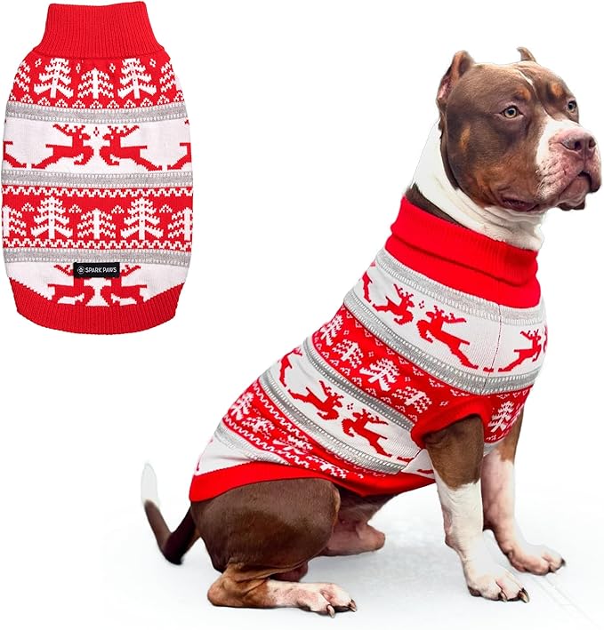 Spark Paws Christmas Dog Sweater - Ultra Soft Holiday Knit Sweater for Small, Medium & Large Dogs, Cute Pet Sweater for French Bulldogs & Big Dogs, Potty V Cut Design Jacket (Winter Wonderland, 3XL)