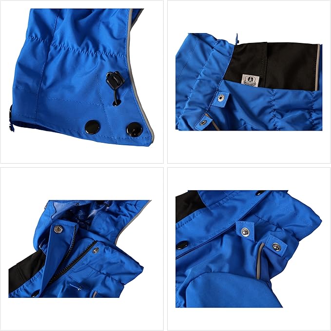 LOVELONGLONG Waterproof Dog Raincoat with Removable Hood – Outdoor Full Body Dog Jacket, Windproof Snowproof Shell Suit – All Season Pet Rain Gear Blue S+