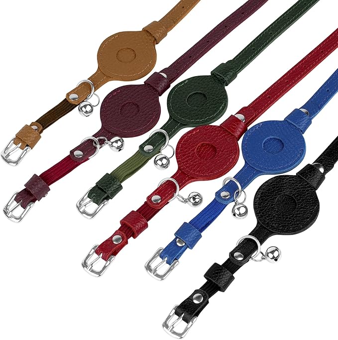 OOPSDOGGY Cat Collar for AirTag Holder, Leather Kitten Collars with Elastic Strap & Bell, Non Breakaway Adjustable Small Pet Collars for Indoor & Outdoor for Boy, Girl (Burgundy)