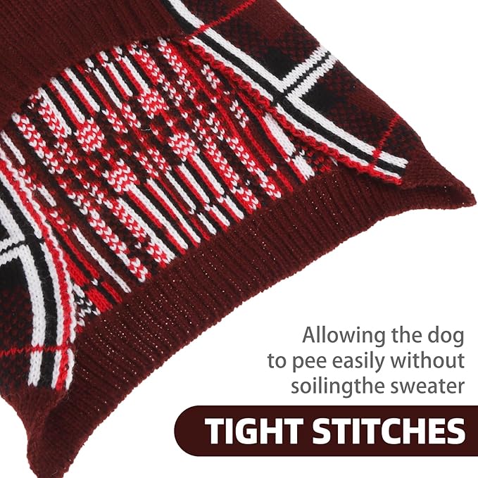 PUPTECK Dog Christmas Sweaters for Large Medium Small Dogs - Fall Classic Plaid Style Puppy Holiday Winter Coat Clothes Warm, Deep Red, XS