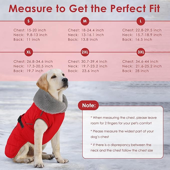 Dog Coat, Waterproof Dog Winter Jacket with Adjustable Buckle, Reflective Turtleneck Pet Snow Vest Warm Fleece Sweater for Small Medium Large Dogs - Red, M