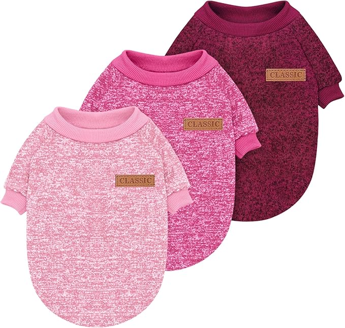 Idepet Pet Dog Classic Knitwear Sweater 3 Pcs, Fleece Coat for Small,Medium Dogs,Warm Pet Dog Cat Clothes,Soft Puppy Customes for Dog Grils Boys,XX-Small