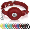 OOPSDOGGY Cat Collar for AirTag Holder, Leather Kitten Collars with Elastic Strap & Bell, Non Breakaway Adjustable Small Pet Collars for Indoor & Outdoor for Boy, Girl (Red)