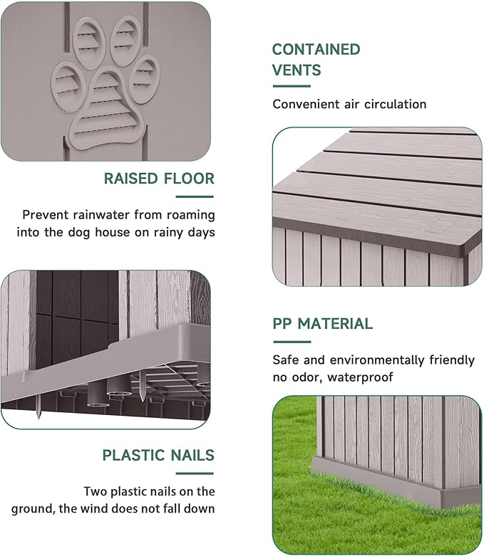 EasyUp Dog House Outdoor Indoor,Dog Kennel Weatherproof Resin Shelter with Air Vents and Elevated Floor for Small Medium Large Dogs,Easy Clean and Assemble(38.62 * 36.26 * 38.07in,Coffee)