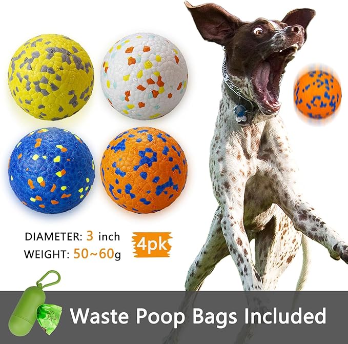 4Pcs Super Bouncy Dog Balls, Fun Indestructible Tennis Balls for Aggressive Chewers, Durable Floating Fetch Toys for Medium and Large Dogs with Lifetime Replacement