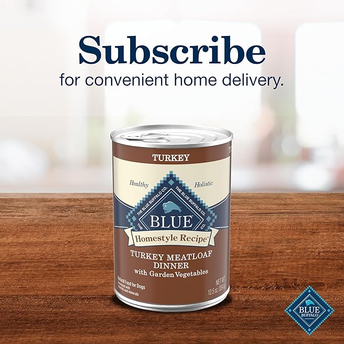 Blue Buffalo Homestyle Recipe Adult Wet Dog Food, Made with Natural Ingredients, Turkey Dinner With Garden Vegetables, 12.5-oz Can (Pack of 12)