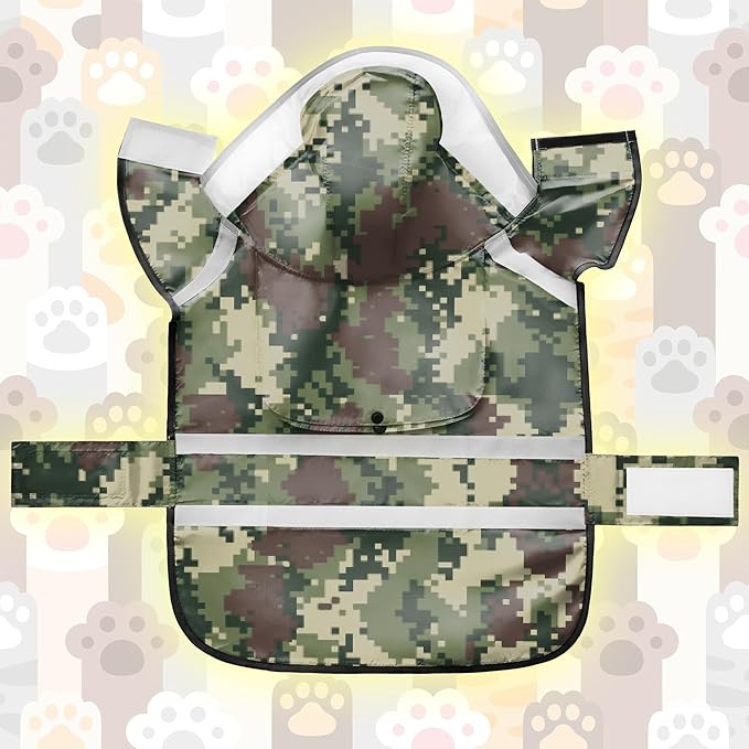 Dog Raincoat, Adjustable Rain Jacket with Hooded Double Layer for Large Medium Small Dogs Puppies, Lightweight Waterproof Rain Coat Poncho with Reflective Stripe Mosaic Camouflage Green,XXL