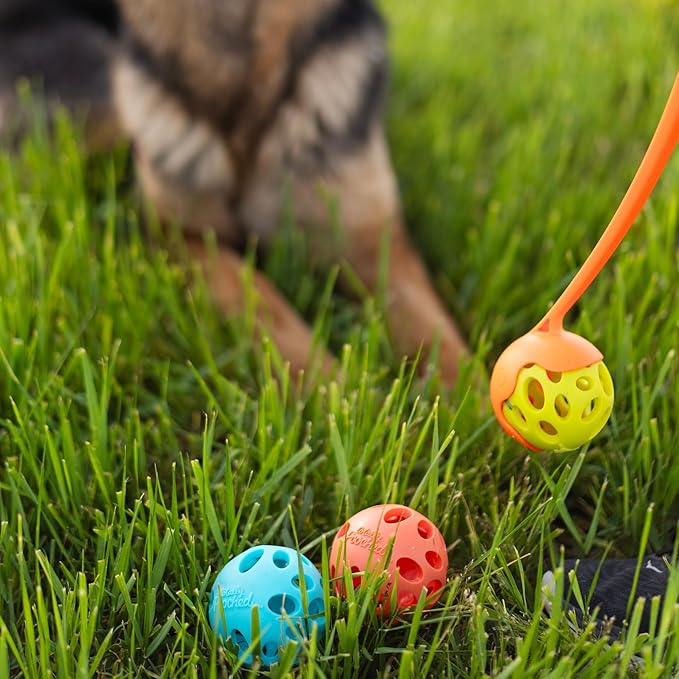 Messy Mutts Totally Pooched Huff'n Puff Ball | 3.1” TPR Puzzle Ball for Dogs | 2-in-1 Durable Interactive Toy and Tooth Cleaner | Teal