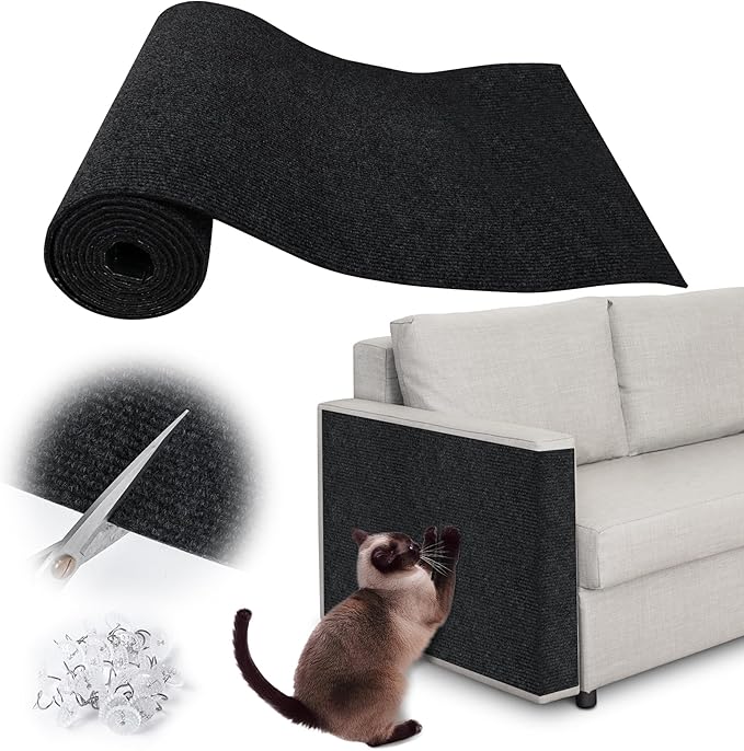 Cat Scratch Furniture Protector - 40" x 15.8" Trimmable Self-Adhesive Cats Claws Scratch Pads, DIY Cat Climbing Couch Protector for Scratch Post Cat Tree Replacement Indoor (Black)