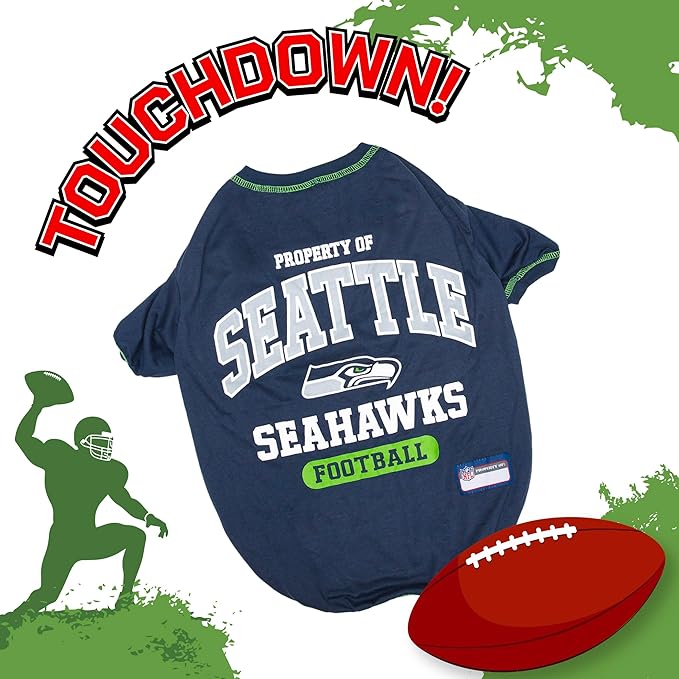 NFL Seattle Seahawks Dog T-shirt X-Large. - Licensed Shirt for Pets Team Colored with Team Logos- Premium Stretchable Materials for the comfort of your Dog & Cat