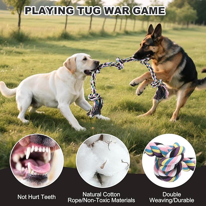 Rope Toys for Dogs Aggressive Chewers, Dog Rope Toy for Large Medium Breed, Tug of War Dog Toys Pack of 7 Indestructible Tough Pet Chew Toy Puppy Essentials Teething Toys Cotton