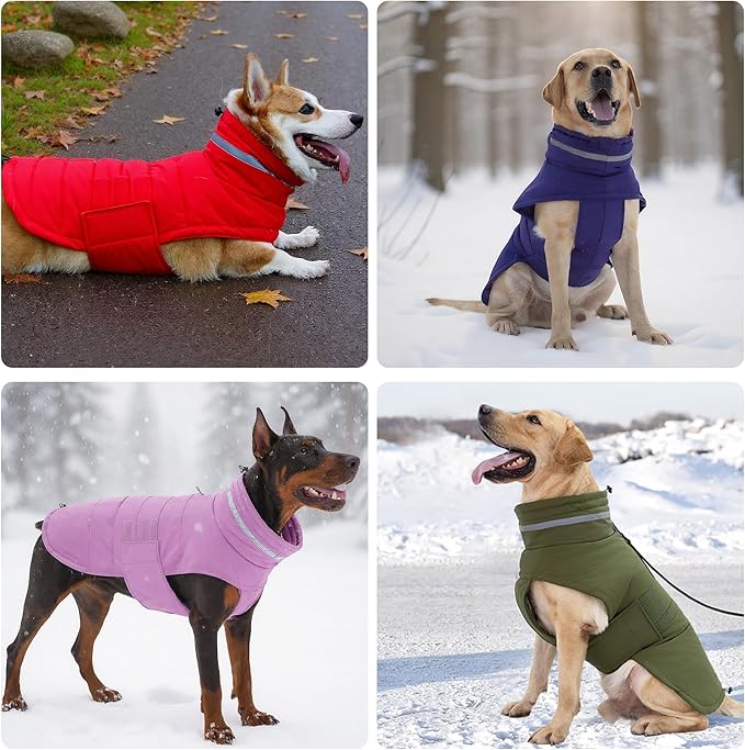 Dog Coat, Waterproof Winter Jacket, Warm Windproof Vest, Reflective Adjustable Turtleneck Coats for Large Dogs with Hook & Loop - Lilac - XL