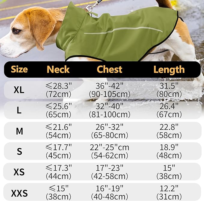 Mile High Life Dog Raincoat, Adjustable Waterproof Reflective Rain Jacket for Small Medium Large Dogs, Lightweight Breathable Pet Rain Coat with Leash Hole(Lime Yellow,M Chest 26-32")