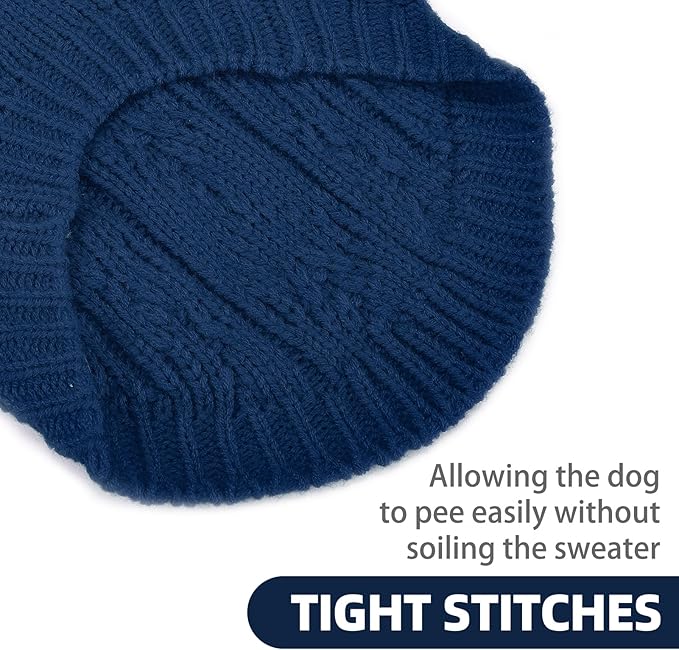 PUPTECK Dog Sweater, Turtleneck Warm Knitted Pullover Coat, Thick Cable Knitwear Clothes in Winter, Pet Apparel Outfits for Large Dogs, for Cold Weather Indoor & Outdoor, Deep Blue L