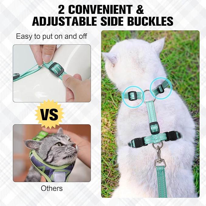 BEAUTYZOO Cat Harness and Leash Set for Walking Escape Proof, Neck Release Adjustable Harnesses for Kitten Puppy Small Medium Large Cats, Soft Cute Easy Control Small Cat Harness for Cats Boy Girls