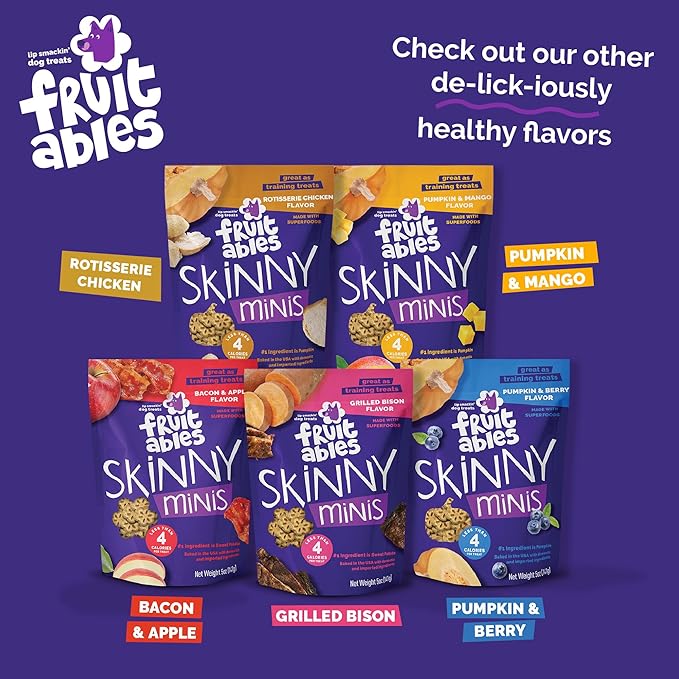 Fruitables Skinny Mini Dog Treats, Healthy Sweet Potato Treat for Dogs, Low Calorie & Delicious, Puppy Training, No Wheat, Corn or Soy, Made in the USA, Bacon and Apple Flavor, 12oz
