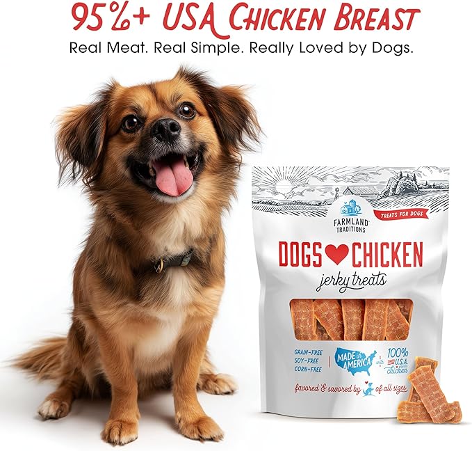 Farmland Traditions Dogs Love Chicken Jerky Dog Treats, Premium Two-Ingredient Dog Jerky with USA-Raised Chicken, 3-Pound Bag