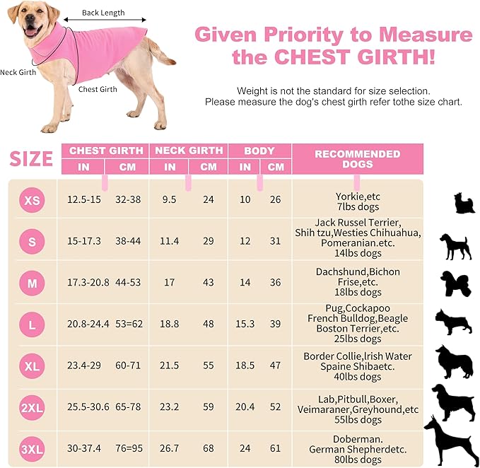 Fleece Dog Coat Winter Pet Jacket Reflective for Cold Weather for Large Medium Small Dogs(Pink,3XL)
