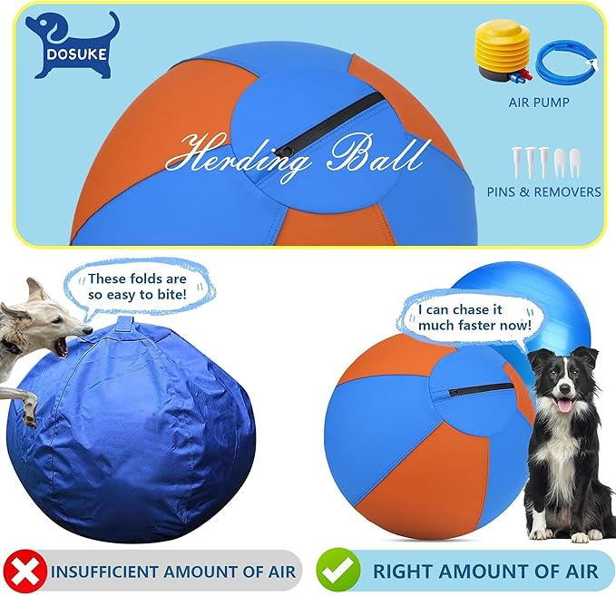 Herding Ball for Dogs - 25" Large Herding Ball with Anti-Burst Cover and Pump, Outdoor Dog Exercise Toy for Australian Shepherd, German Shepherd, Collie (Blue & Orange)