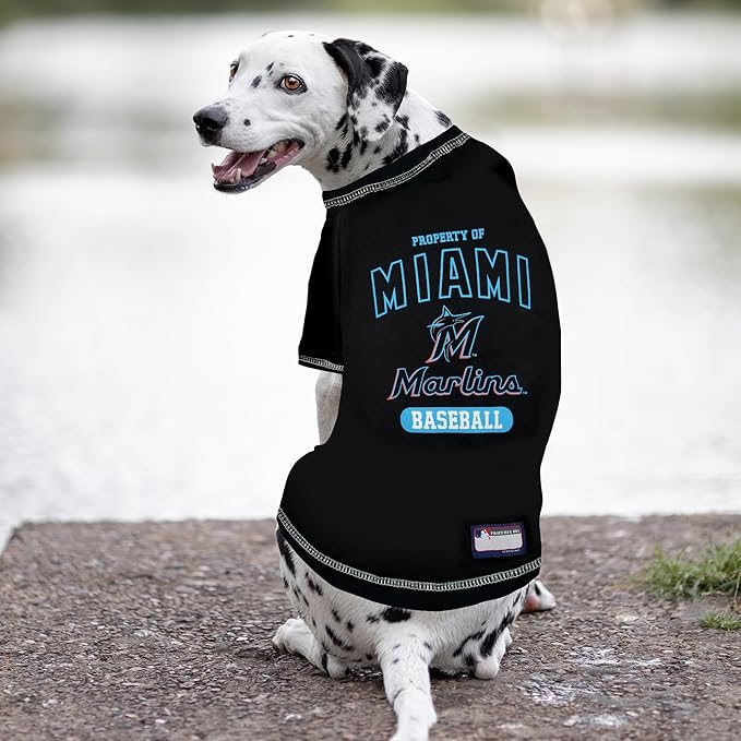 MLB Miami Marlins Dog T-Shirt, Small. - Licensed Shirt for Pets Team Colored with Team Logos