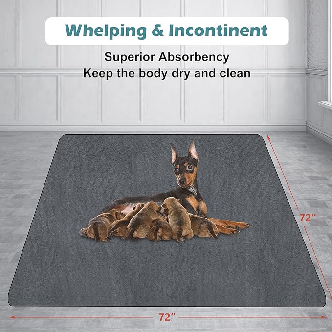 INVENHO Washable Pee Pads for Dogs 72"x72" Reusable Dog Pads Extra Large Upgrade Non-Slip Dog Pee Pads Heavy Absorbency Puppy Pee Pads Quick Dry Whelping Pads/Waterproof Puppy Training Pad