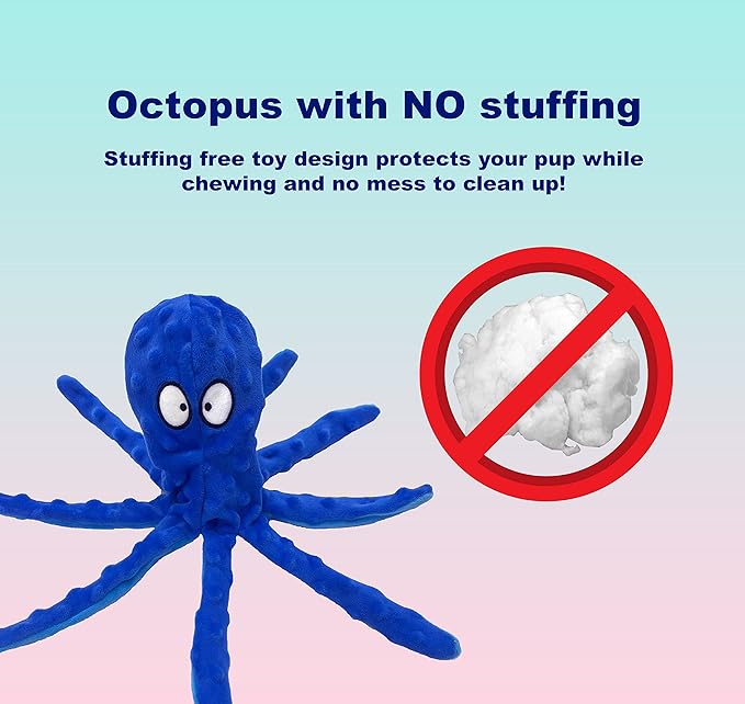 Squeaky Dog Toys for Small, Medium and Large Breeds - Tough, Durable and Soft Crinkle Plush Puppy Toys for Boredom (Octopus+Ducky) 2pack