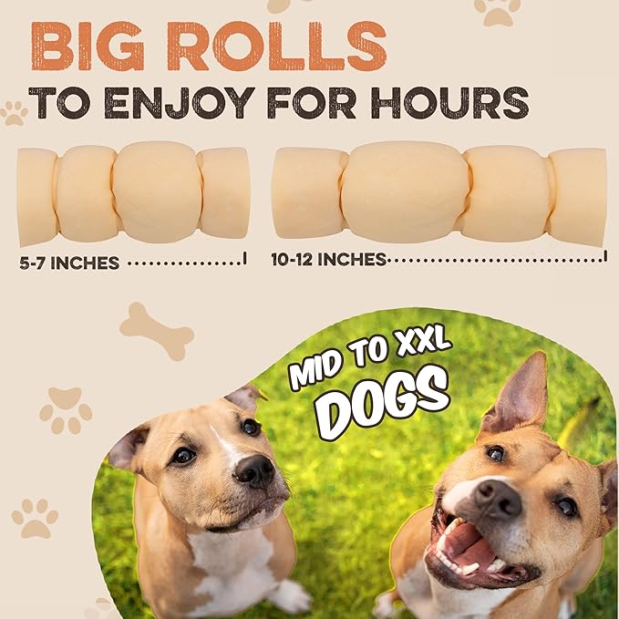 Premium Beef Cheek Rolls for Dogs 10-12" - (5-Pack) Long Lasting, Safe & Natural Rawhide Alternative Chews, Ideal for Large Dogs & Aggressive Chewers, Supports Dental Health & Digestion