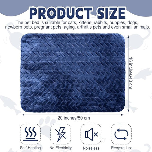 4 Pack Self Heating Cat Pad 16 x 20 Inch Self Warming Cat Bed Non Slip Warm Dog Pad Mat Washable Pet Kennel Crate Bed Mat for Indoor Outdoor Pets(Navy Blue,16 x 20 Inch)