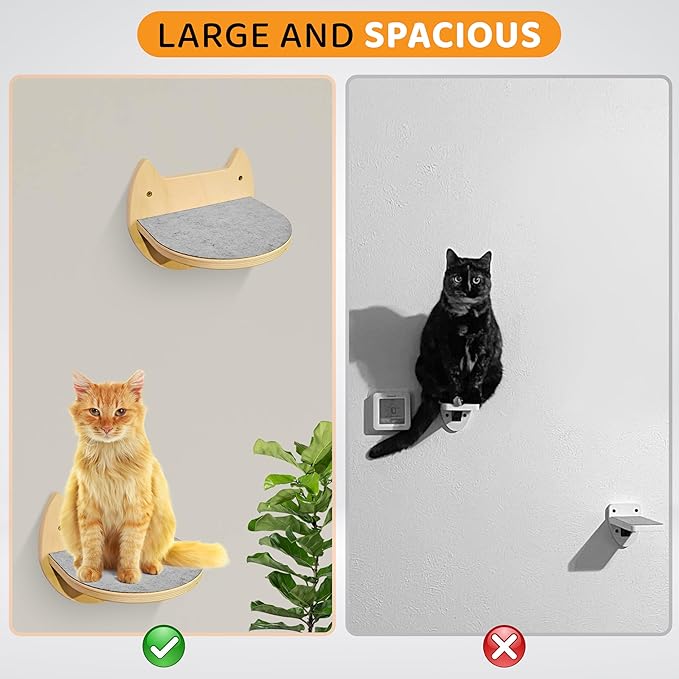 Cat Wall Shelves with 3 Steps – Modern Mounted Cat Wall Furniture & Shelf, Premium Hardwood Cat Bed for Climbing, Sleeping & Lounging, Indoor Hammock for Large Cats
