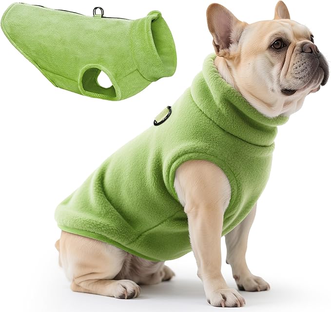 Idepet Dog Fleece Vest Sweater Zip Up Warm Pullover Dogs Jacket with D-Ring Leash Winter Cold Weater Coat Pet Sweatershirt Clothes Hoodie for Small Medium Dogs Boy Girl(Green,M)