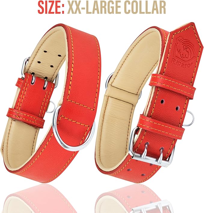 Riparo Large Dog Collar, Red Dog Collar for Large Breeds, Dog Collar Boy with Dog Tag Holder (L: 1.5" Wide for 17"-21" Neck, Red)