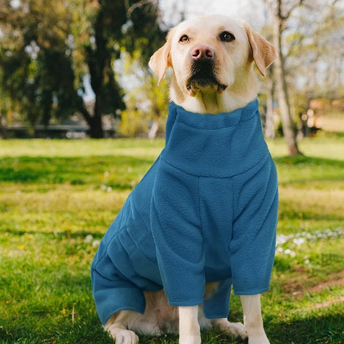ROZKITCH Fleece Full Body Dog Suit, Pet Windproof Warm Cold Weather Jacket Vest Cozy Jumpsuit Apparel Outfit Clothes for Small Medium Large Dog Walking Sleep M
