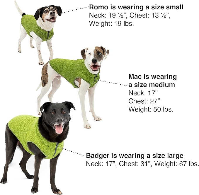 Kurgo Core Dog Sweater, Knit Dog Sweater With Fleece Lining, Cold Weather Pet Jacket, Zipper Opening for Harness, Adjustable Neck, Year-Round Sweater for Small Dogs (Green, X-Small)
