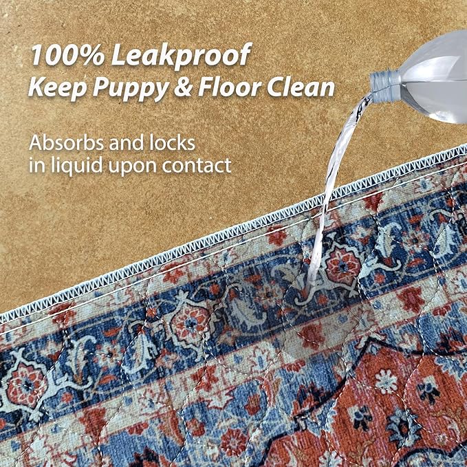 nunubaby Washable Pee Pads for Dogs, Stylish, Non-Slip and Leak-Proof Pee Pads. Reusable Potty Pads for Dogs for Crates and Floors.(Red/Floral, 36" x36")
