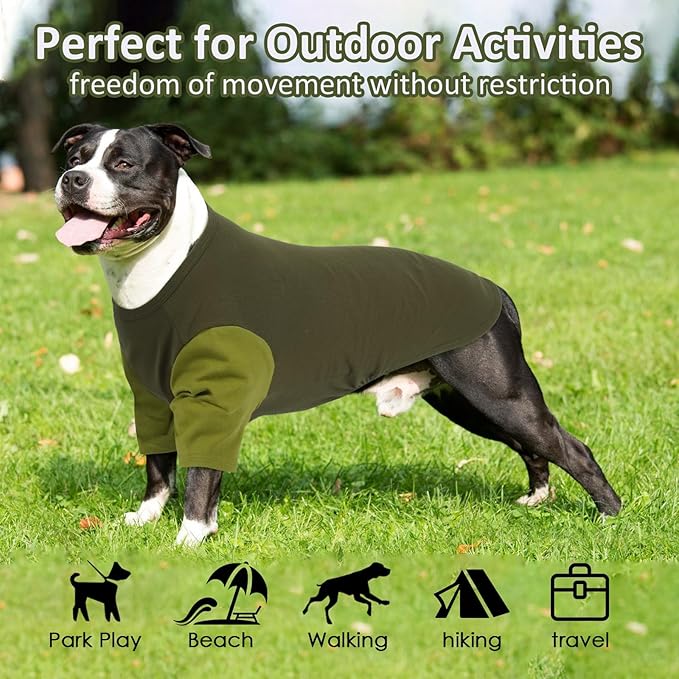 2 Pack Dog Shirt for Large Dogs XXL - Soft Breathable Cotton Tees, Freedom of Movement Prevents Overheating Dog Clothes for Border Collie, Pitbull, Boxer, Hiking, Play, Casual Wear, Green