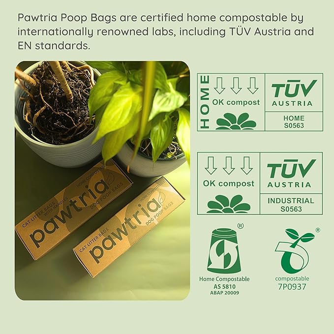 Certified Home Compostable Pet Waste Bags (Standard Size, 200 Bags, Single Roll), Biodegradable poop bag for dog, Cat Litter Bags, Leak Proof, Vegetable Starches, Thick, Easy to Open