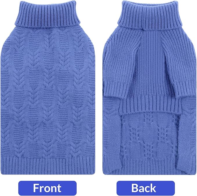 ASENKU Dog Sweater for Small Dog Girls Boys, Fall Winter Turtleneck Long Sleeve Pet Christmas Sweater, Pullover Sweatshirt for Westie, Blue, M