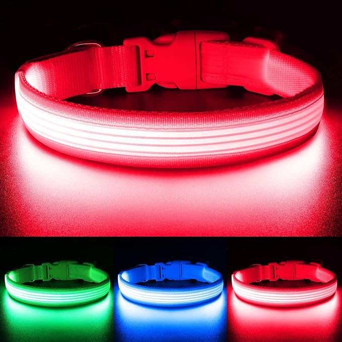 YFbrite Light up Dog Collar, USB Rechargeable LED Puppy Collar Super Bright Adjustable Glowing Dog Lights for Night Walking (Design 2- Pink, Small)