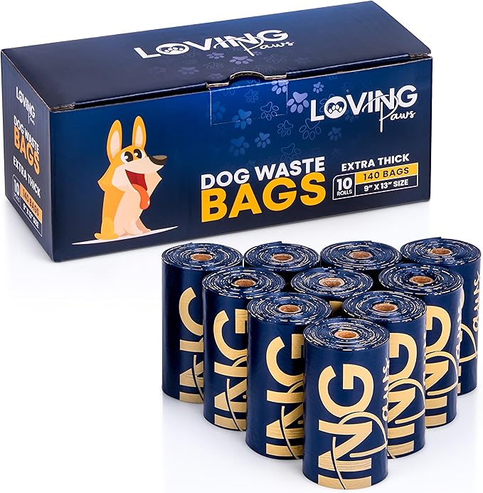 LOVING Paws Poop Bags - 140 Heavy Duty, Extra Thick & Leak Proof, Count Easy Open Refill Rolls (140 Bags)