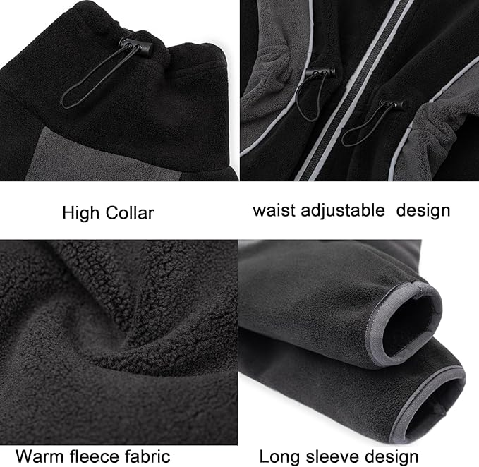Fleece Dog Coat for Small Medium Dog,Pullover Pajamas Jumpsuit Bodysuit Puppy Coats with Legs, Pet Windproof Warm Cold Weather Jacket Full Body Vest Cozy Snowsuit Outfit Clothes (Black, M)