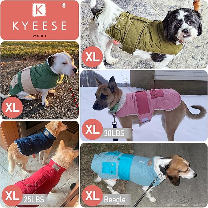KYEESE Dog Coat Waterproof Dogs Jacket with Fleece Lined Soft Pet Sweater for Cold Weather Warm Pet Winter Puffer Coat with Leash Hole Thick Cat Clothes with Pocket Windproof Dog Coats for Small Dogs