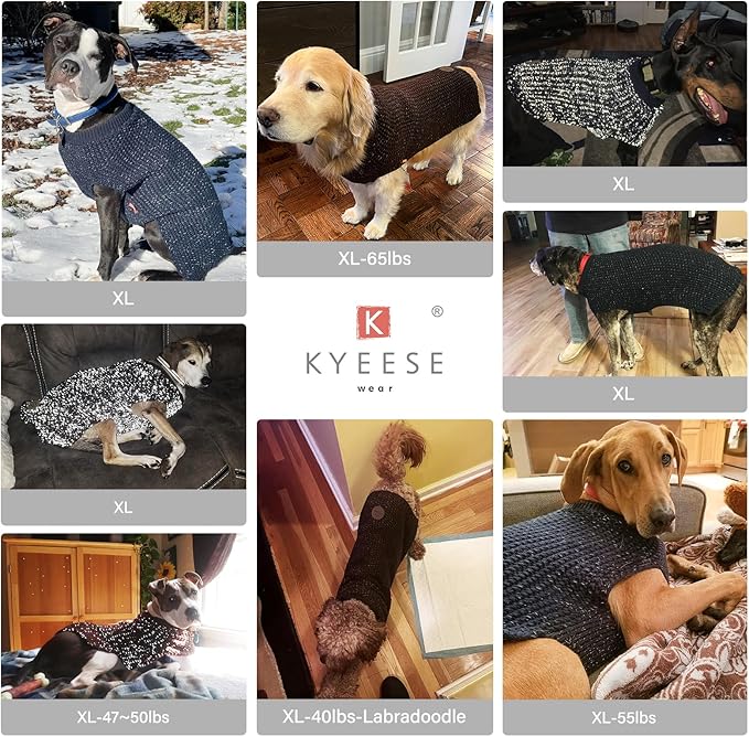 KYEESE Dog Sweater with Leash Hole Comfy Pullover Sweater Medium Size Male with Reflective Yarn Warm Pet Coats Stretchy Cozy Lightweight Thick Knitwear Dog Clothes, Navyblue, X-Large