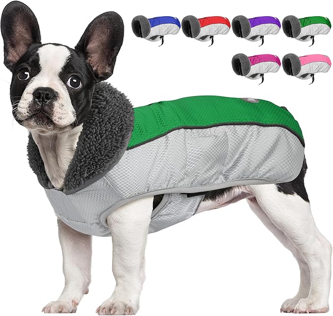 Dog Coat, Waterproof Ripstop Dog Winter Jacket with Leash Hole, Reflective Adjustable Warm Pet Fleece Snow Sweater for Small Medium Large Dogs - Green, S