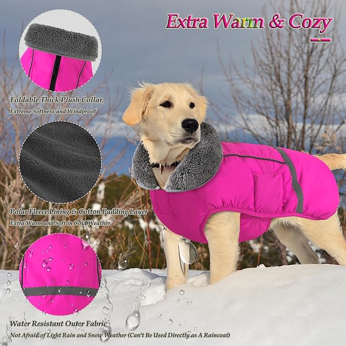 Dogcheer Warm Dog Coat, Fleece Collar Winter Dog Clothes, Reflective Pet Jacket Apparel for Cold Weather, Waterproof Windproof Puppy Snowsuit Vest for Small Medium Large Dogs X-Large